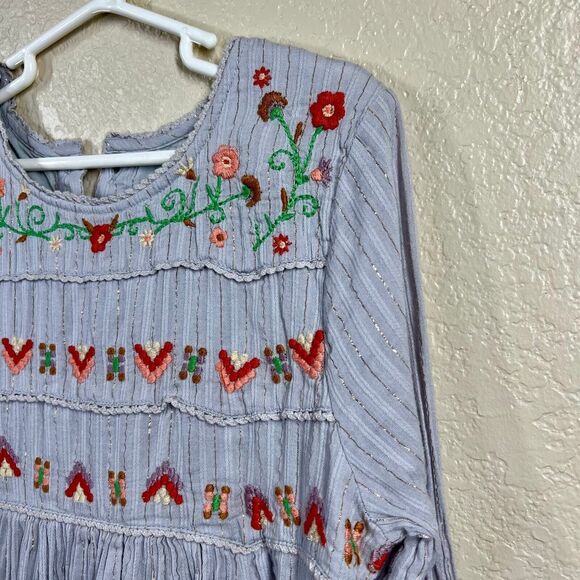 Peek Shiloh Floral Gray Embroidered Metallic Striped Long Sleeve Dress Girls 10 - Picture 13 of 16